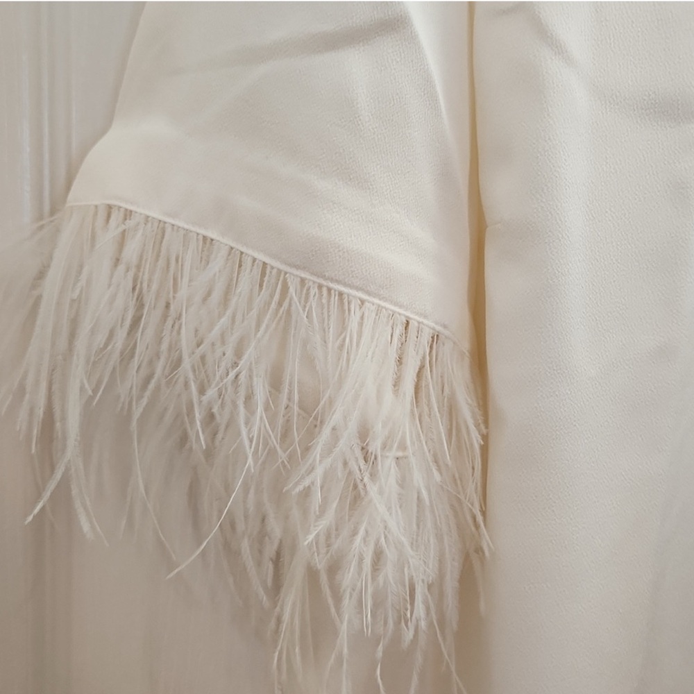 Vince Camuto Cream white feather Fringe short Sleeve Blouse top satin Small - Picture 3 of 8